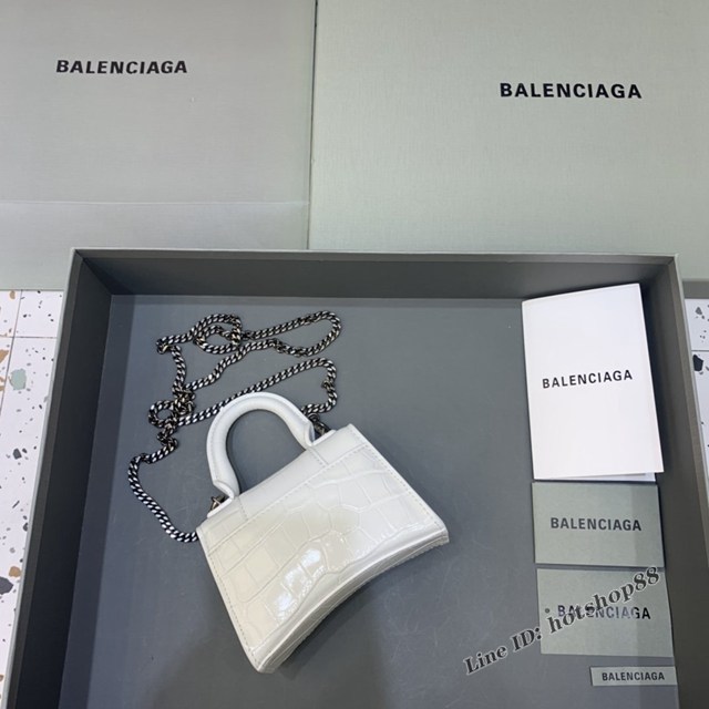 Balenciaga專櫃爆款手提女包 巴黎世家鱷魚紋牛皮白色銀扣mini Hourglass沙漏包 fyj1015